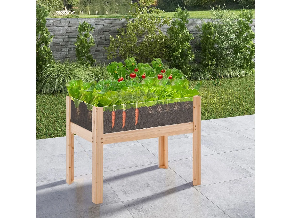 Jardinière Surélevée en Bois sur Pieds 130 L, Lit de Jardin avec Trous de Drainage Panneaux Acryliques Transparent Hauteur Adaptée, pour Légumes Herbes Fleurs Naturel (100 x 59 x 77 cm)