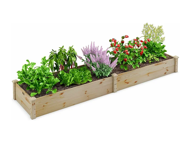 Jardinière Surélevée Rectangulaire en Bois de SaBois Base Ouverte 240x60x25CM, Lit de Jardin Facile à Assembler pour Culture Fruits Légumes, pour Patio Balcon