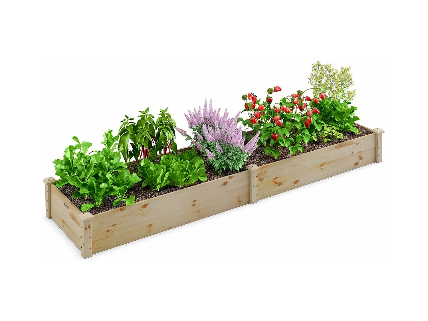 Jardinière Surélevée Rectangulaire en Bois de SaBois Base Ouverte 240x60x25CM, Lit de Jardin Facile à Assembler pour Culture Fruits Légumes, pour Patio Balcon