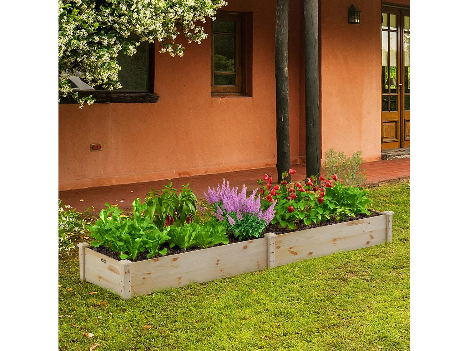 Jardinière Surélevée Rectangulaire en Bois de SaBois Base Ouverte 240x60x25CM, Lit de Jardin Facile à Assembler pour Culture Fruits Légumes, pour Patio Balcon