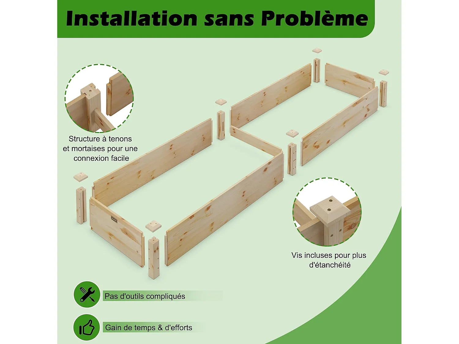 Jardinière Surélevée Rectangulaire en Bois de SaBois Base Ouverte 240x60x25CM, Lit de Jardin Facile à Assembler pour Culture Fruits Légumes, pour Patio Balcon