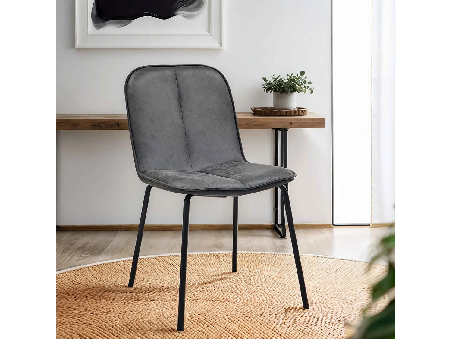 Lot de 2 chaises en métal et textile enduit grises