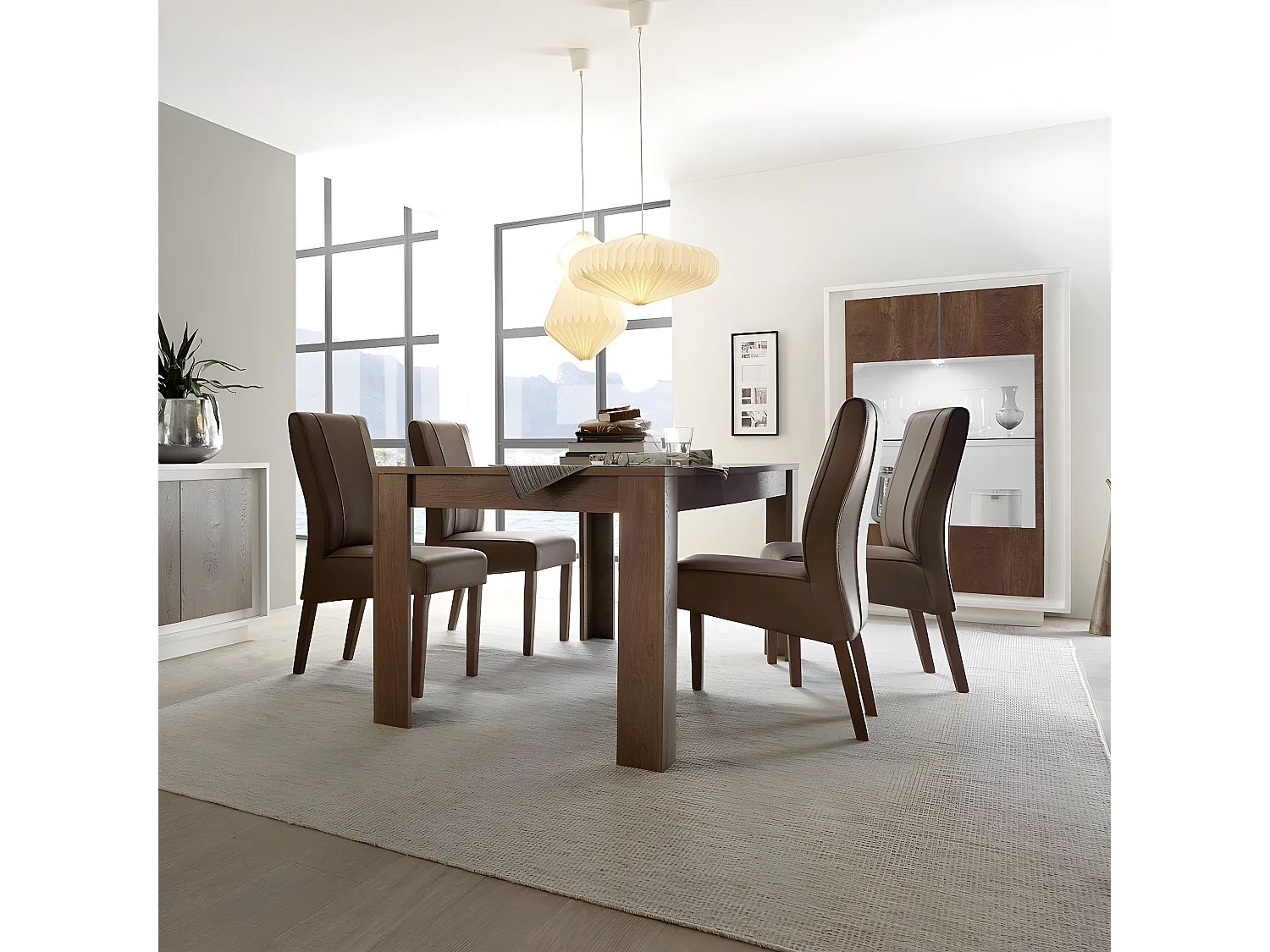 Duo de Chaises Simili cuir Cognac/Bois - ATRANI