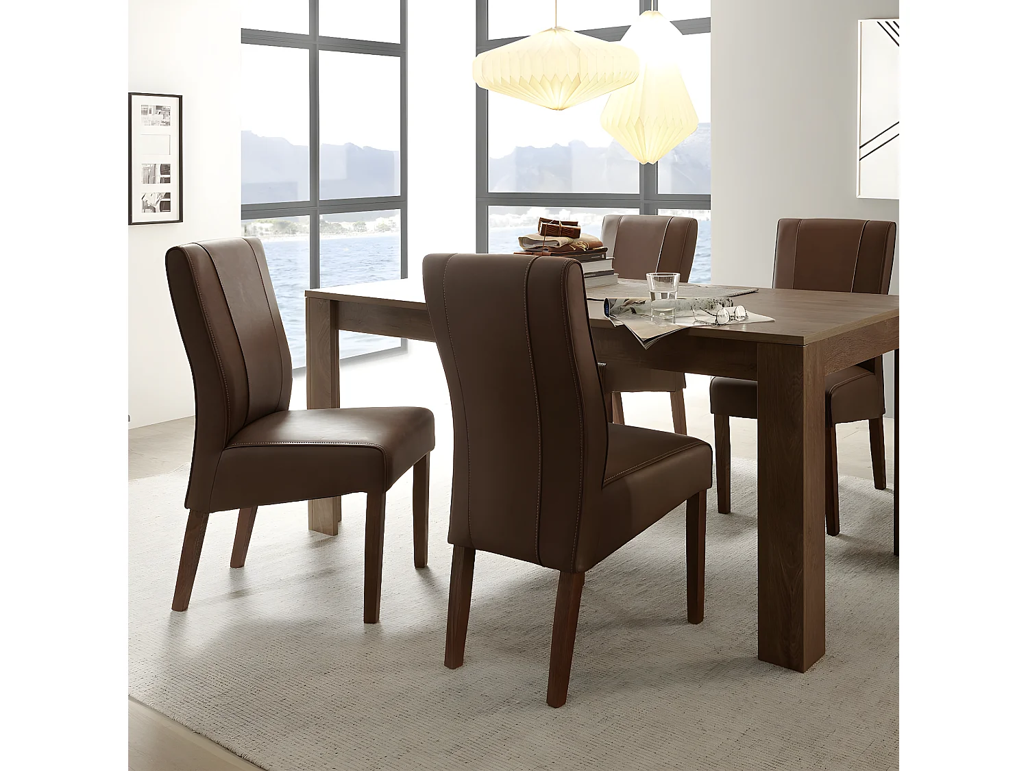 Duo de Chaises Simili cuir Cognac/Bois - ATRANI