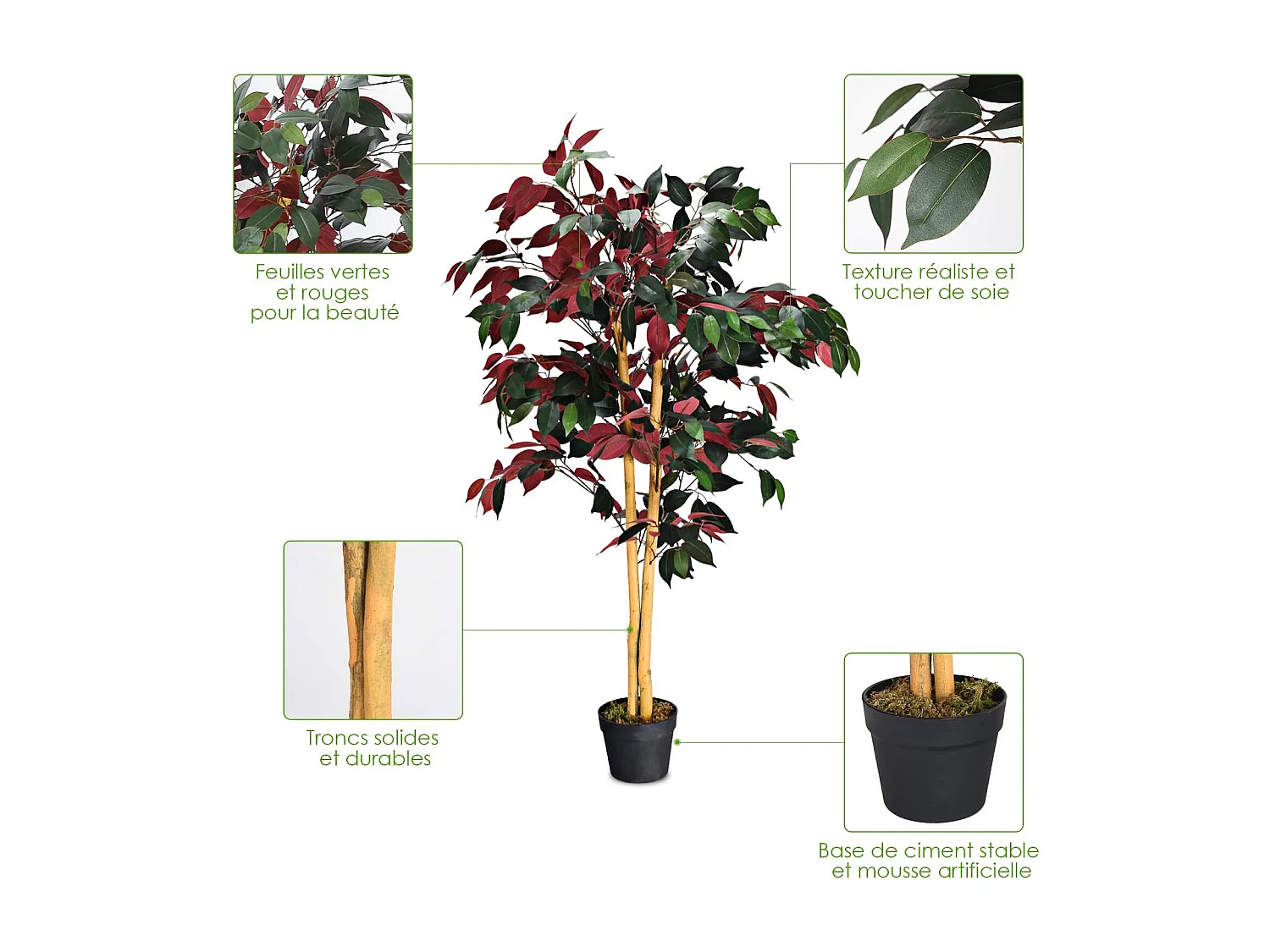 Plante Artificielle Arbre Ficus Artificielle - H 120CM - Déco. Intérieur et Extérieur avec Pot pour Salon Balcon Chambre