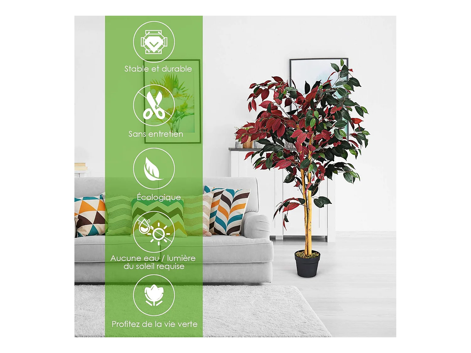 Plante Artificielle Arbre Ficus Artificielle - H 120CM - Déco. Intérieur et Extérieur avec Pot pour Salon Balcon Chambre