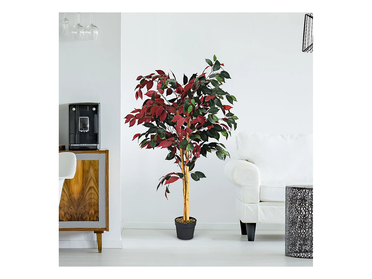 Plante Artificielle Arbre Ficus Artificielle - H 120CM - Déco. Intérieur et Extérieur avec Pot pour Salon Balcon Chambre