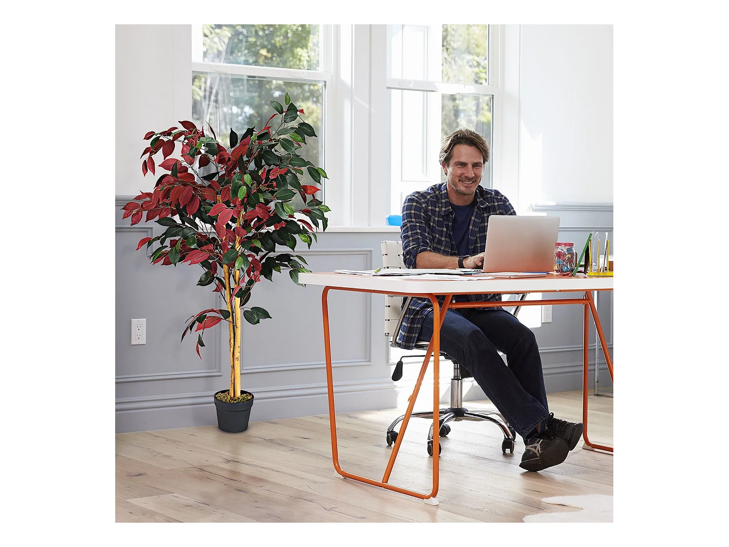 Plante Artificielle Arbre Ficus Artificielle - H 120CM - Déco. Intérieur et Extérieur avec Pot pour Salon Balcon Chambre