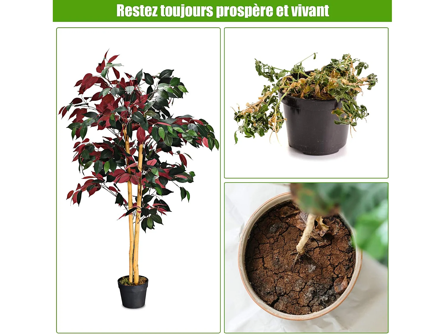 Plante Artificielle Arbre Ficus Artificielle - H 120CM - Déco. Intérieur et Extérieur avec Pot pour Salon Balcon Chambre