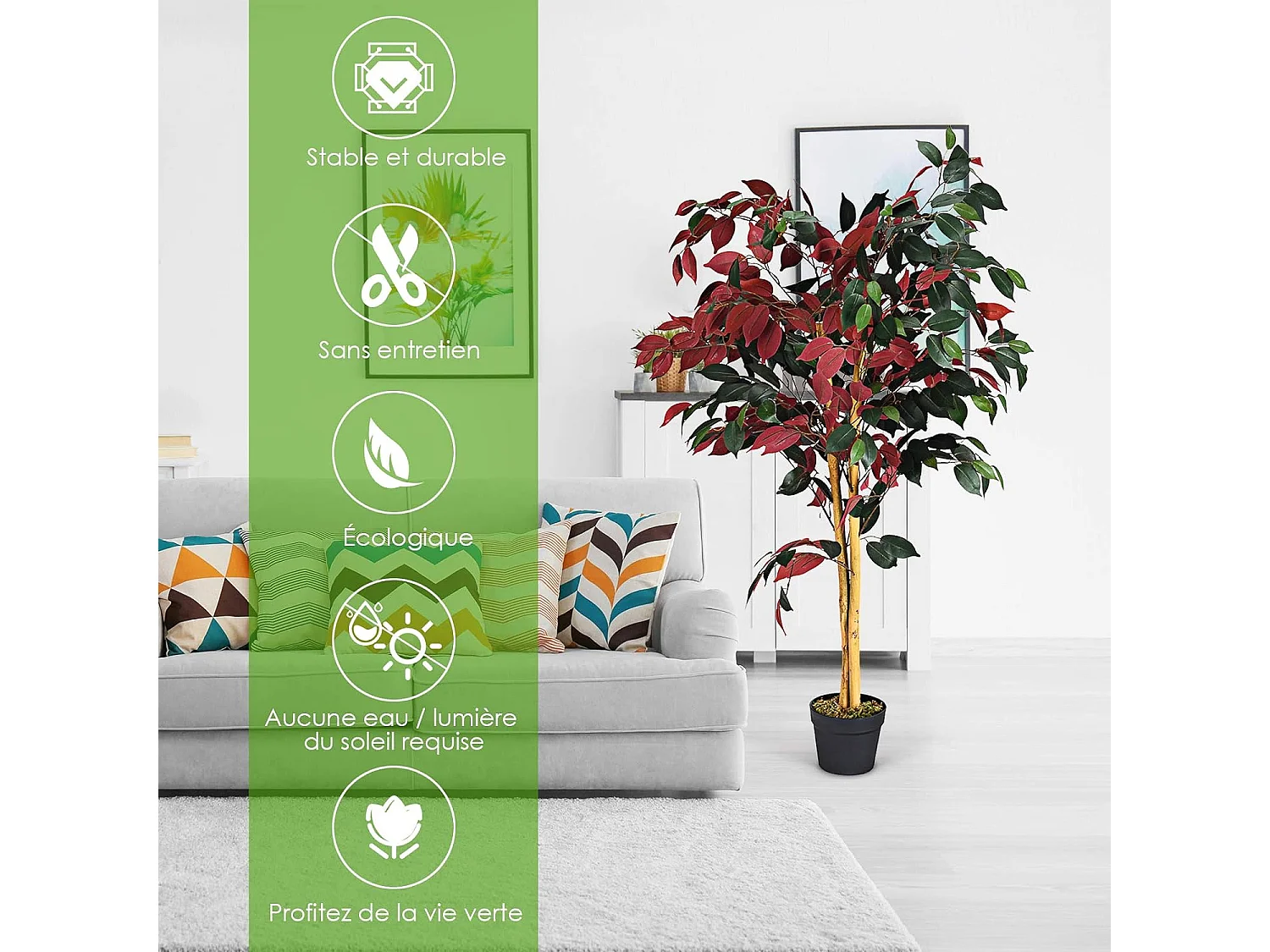 Plante Artificielle Arbre Ficus Artificielle - H 120CM - Déco. Intérieur et Extérieur avec Pot pour Salon Balcon Chambre