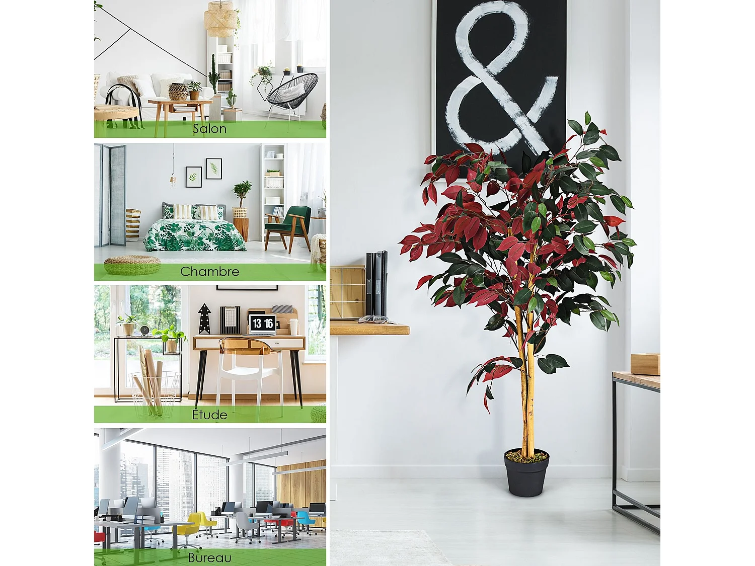Plante Artificielle Arbre Ficus Artificielle - H 120CM - Déco. Intérieur et Extérieur avec Pot pour Salon Balcon Chambre