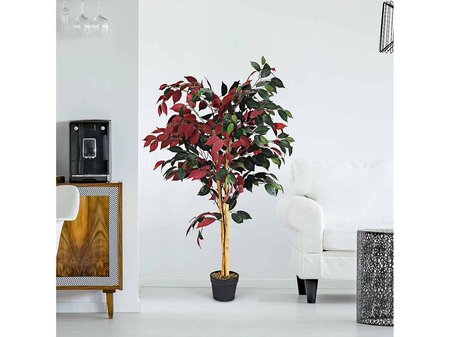 Plante Artificielle Arbre Ficus Artificielle - H 120CM - Déco. Intérieur et Extérieur avec Pot pour Salon Balcon Chambre
