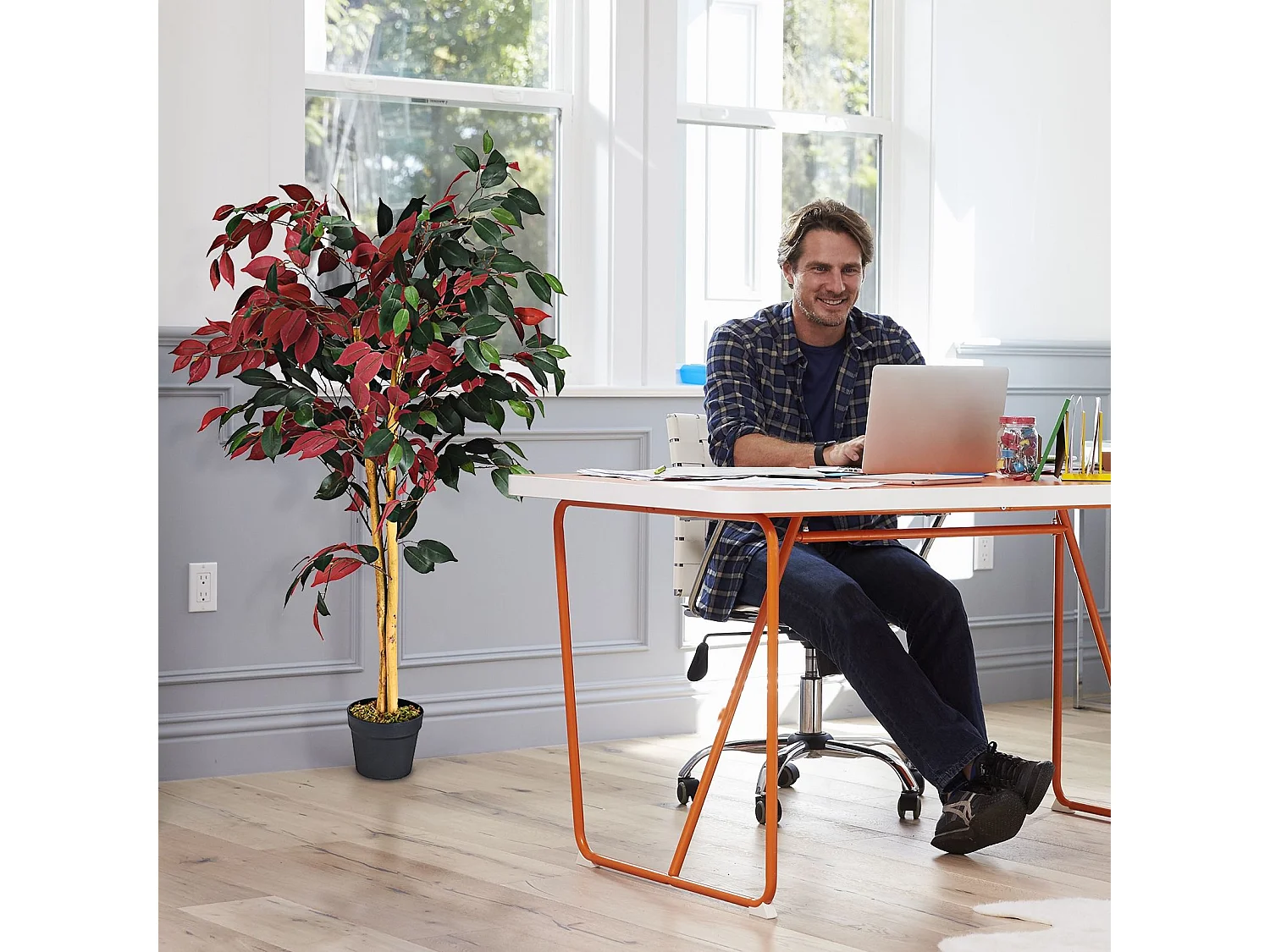 Plante Artificielle Arbre Ficus Artificielle - H 120CM - Déco. Intérieur et Extérieur avec Pot pour Salon Balcon Chambre