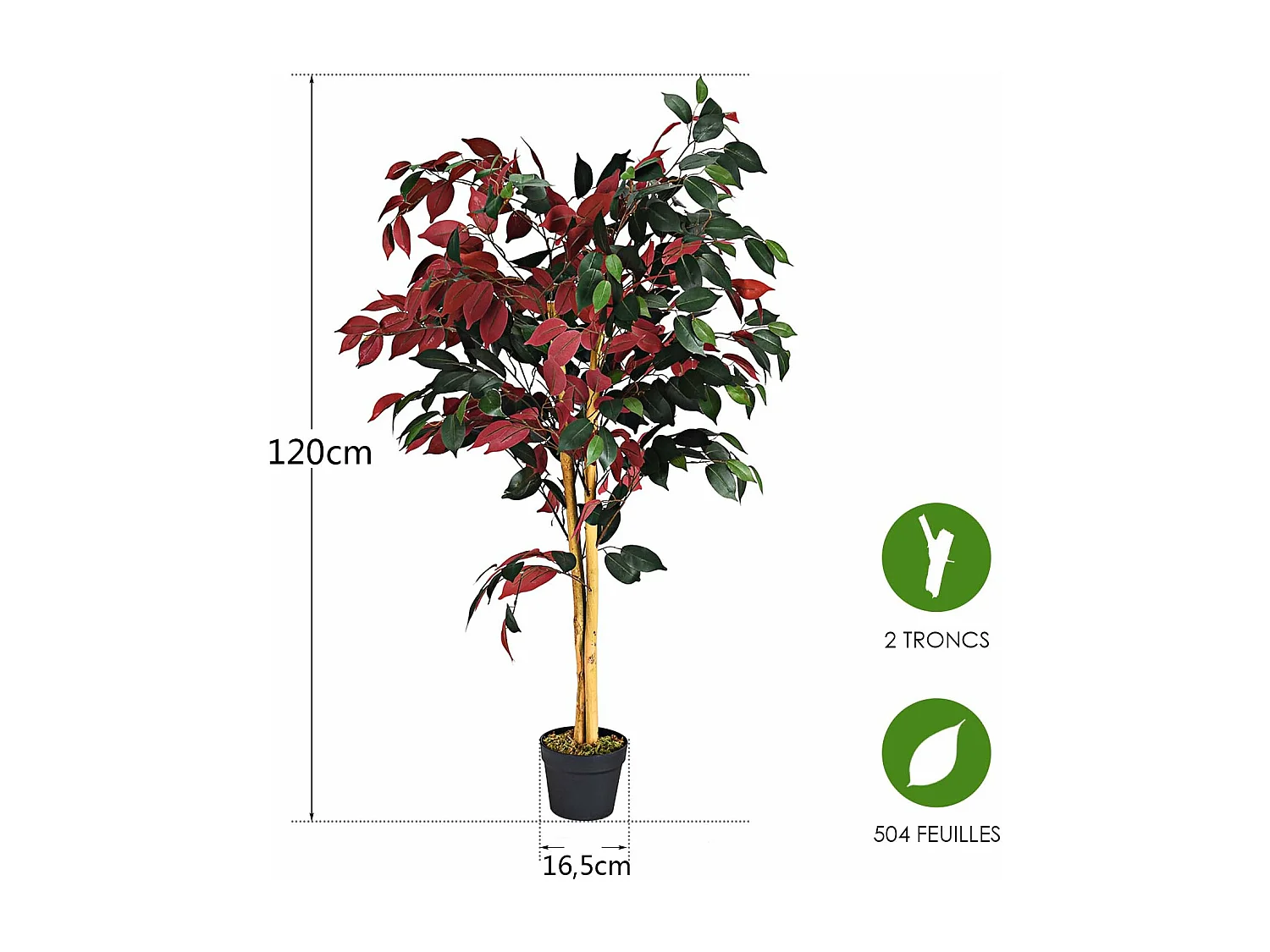 Plante Artificielle Arbre Ficus Artificielle - H 120CM - Déco. Intérieur et Extérieur avec Pot pour Salon Balcon Chambre