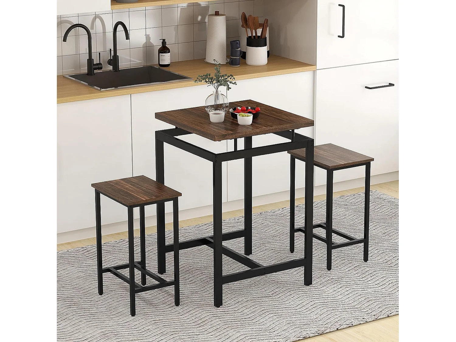 Table Haute avec 2 Tabourets, Table Chaise Encastrable, Table Design Flottant, Table Cuisine Petit Espace pour Bar Exterieur Jardin, Table à Manger 60 x 60 x 90 cm