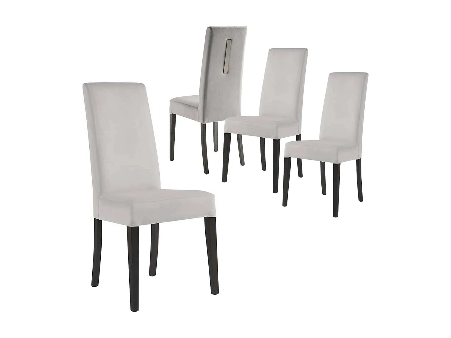GUEDA - Lot de 4 Chaises Suédine Grise Détail Argenté et Bois Anthracite