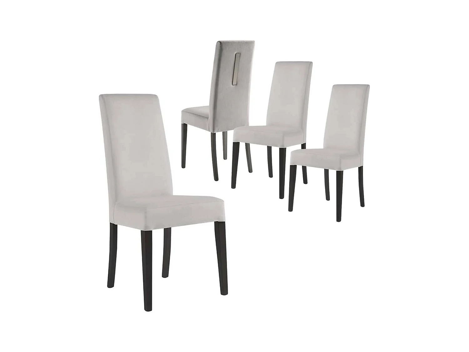GUEDA - Lot de 4 Chaises Suédine Grise Détail Argenté et Bois Anthracite
