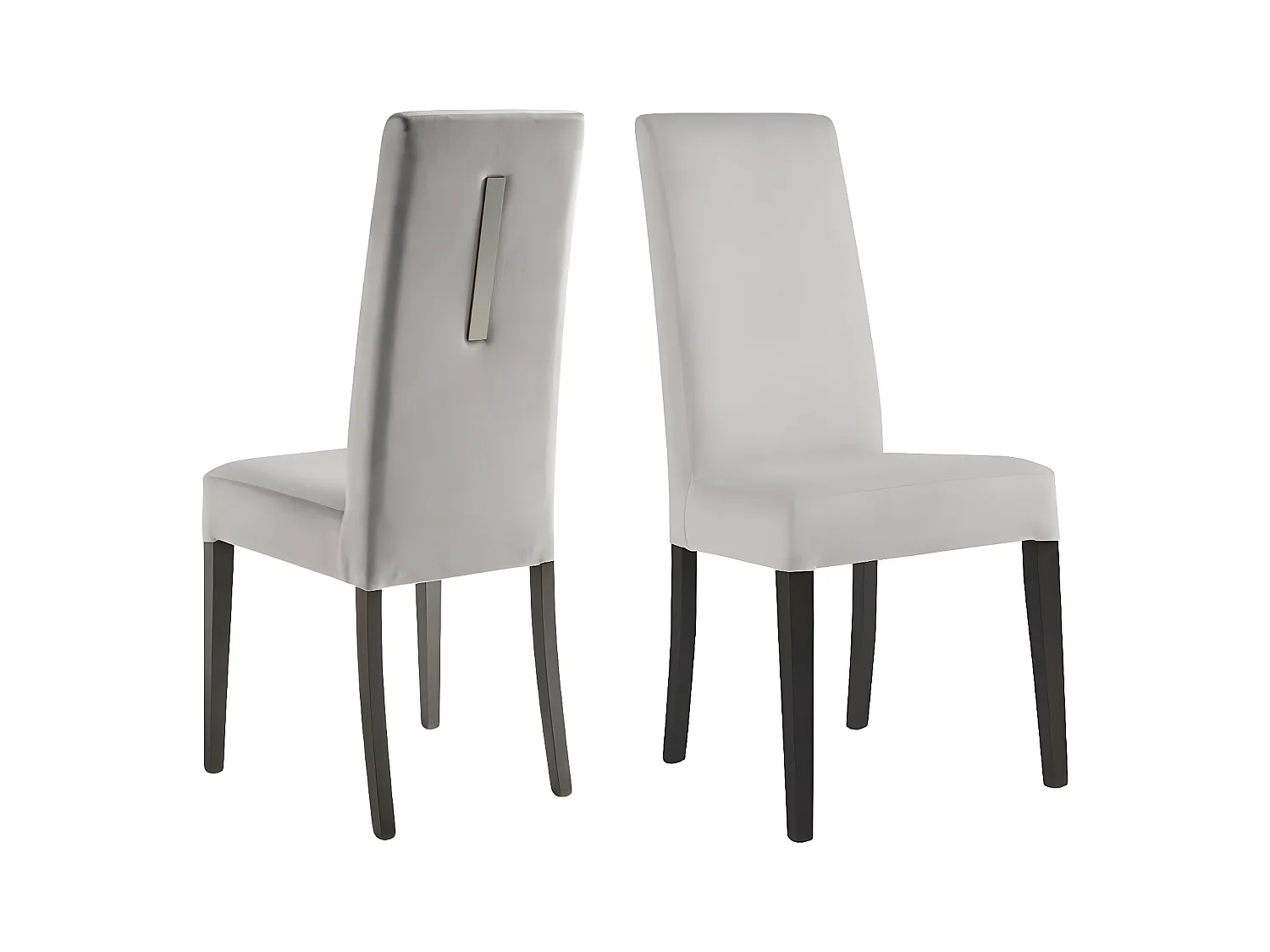 GUEDA - Lot de 2 Chaises Suédine Grise Détail Argenté et Bois Anthracite