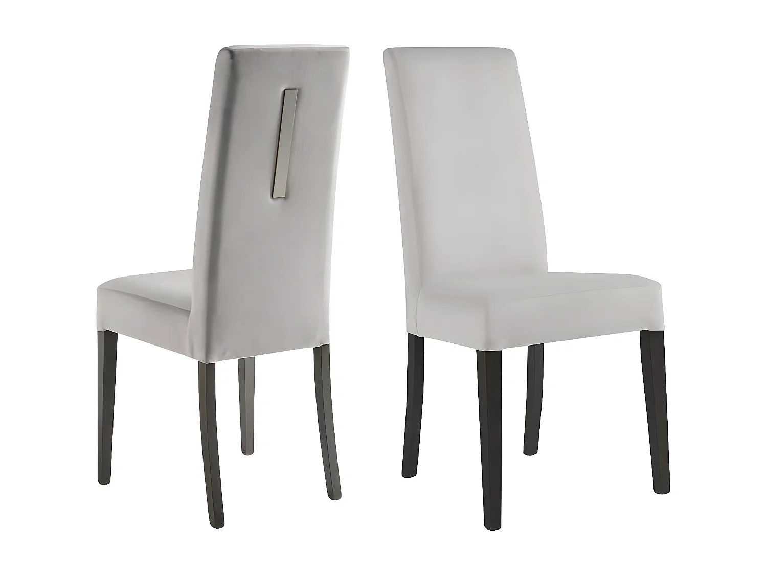 GUEDA - Lot de 2 Chaises Suédine Grise Détail Argenté et Bois Anthracite