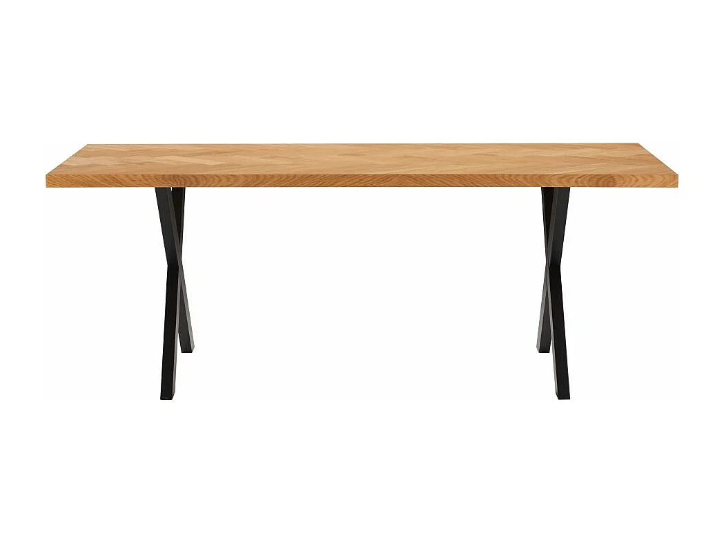 Table à manger FILAR avec plateau chevron finition chêne et pieds métal noir - 200x90 cm - Bois