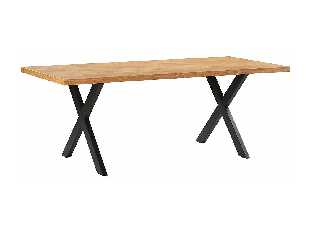 Table à manger FILAR avec plateau chevron finition chêne et pieds métal noir - 200x90 cm - Bois