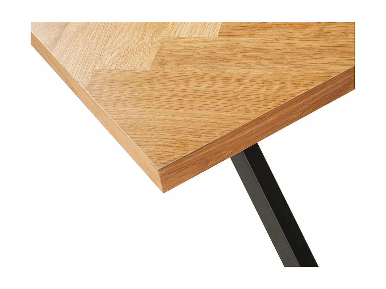 Table à manger FILAR avec plateau chevron finition chêne et pieds métal noir - 200x90 cm - Bois