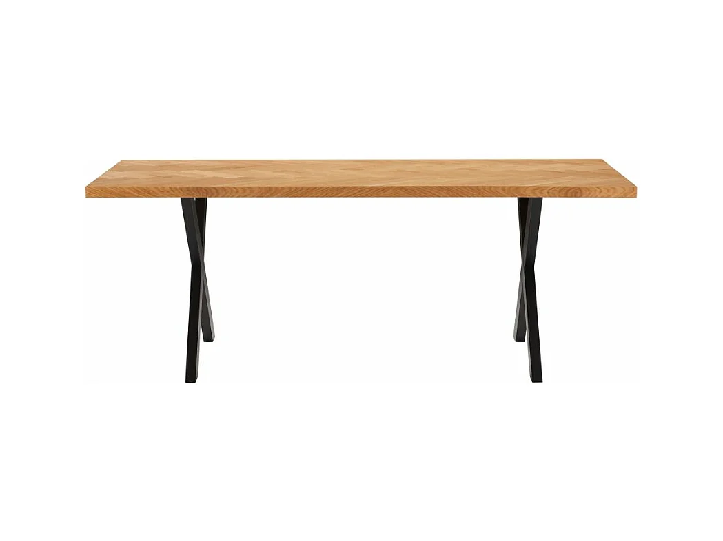 Table à manger FILAR avec plateau chevron finition chêne et pieds métal noir - 200x90 cm - Bois