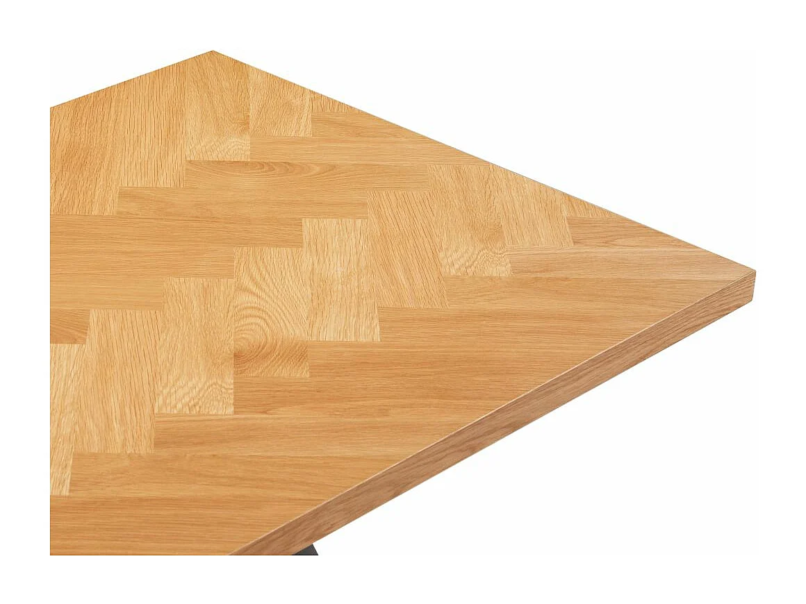 Table à manger FILAR avec plateau chevron finition chêne et pieds métal noir - 200x90 cm - Bois