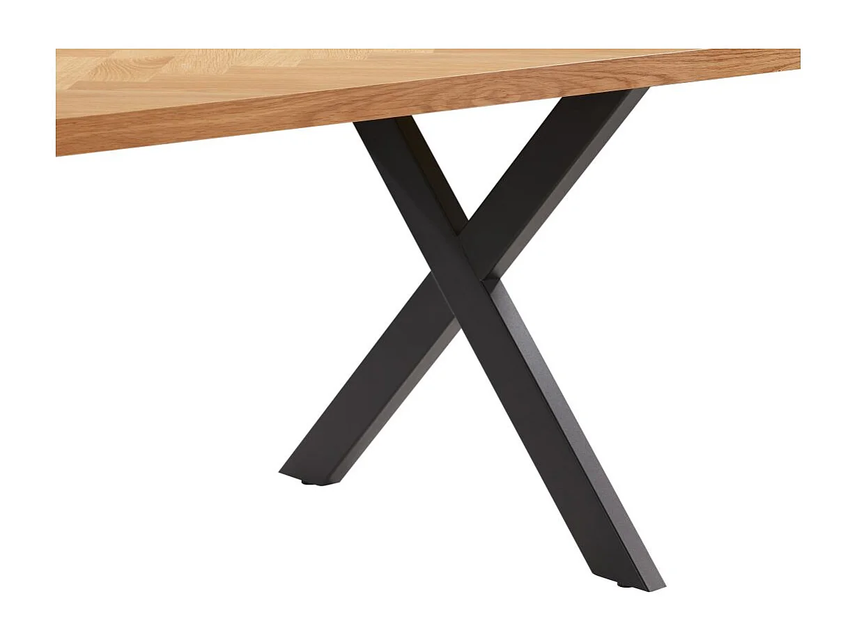 Table à manger FILAR avec plateau chevron finition chêne et pieds métal noir - 200x90 cm - Bois
