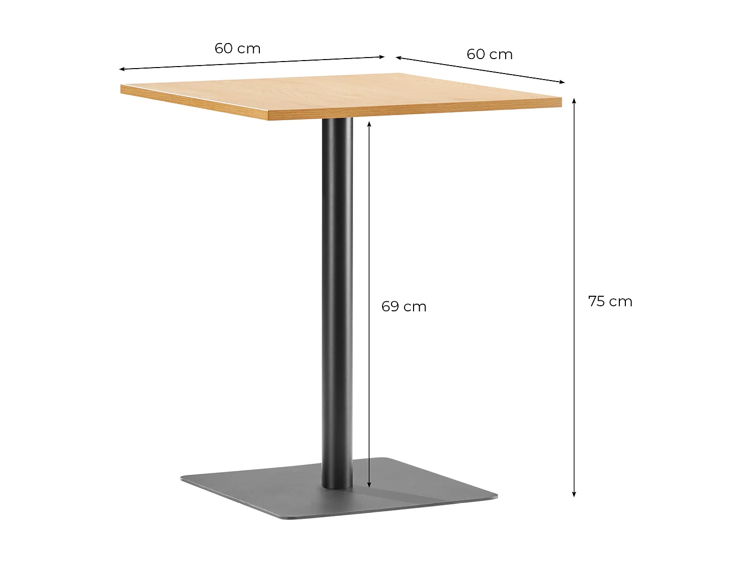 Table à manger carrée TRAKT avec plateau finition chêne et pieds en métal noir - 60x60 cm - Bois