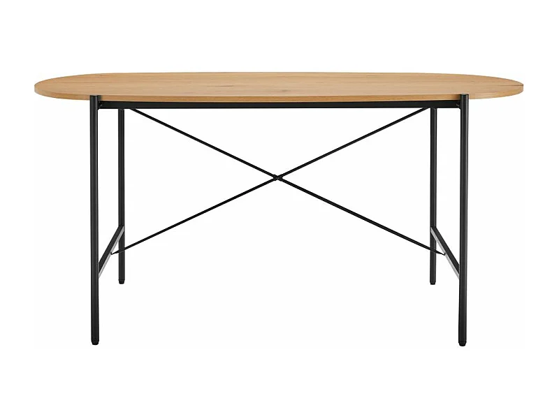 Table à manger BRODIE avec finition chêne et pieds métal noirs - 160x90 cm - Bois