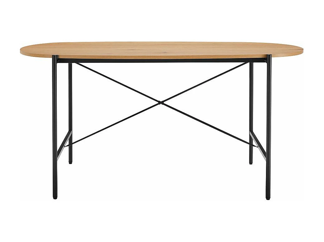 Table à manger BRODIE avec finition chêne et pieds métal noirs - 160x90 cm - Bois