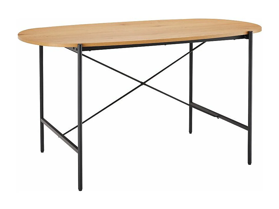 Table à manger BRODIE avec finition chêne et pieds métal noirs - 160x90 cm - Bois