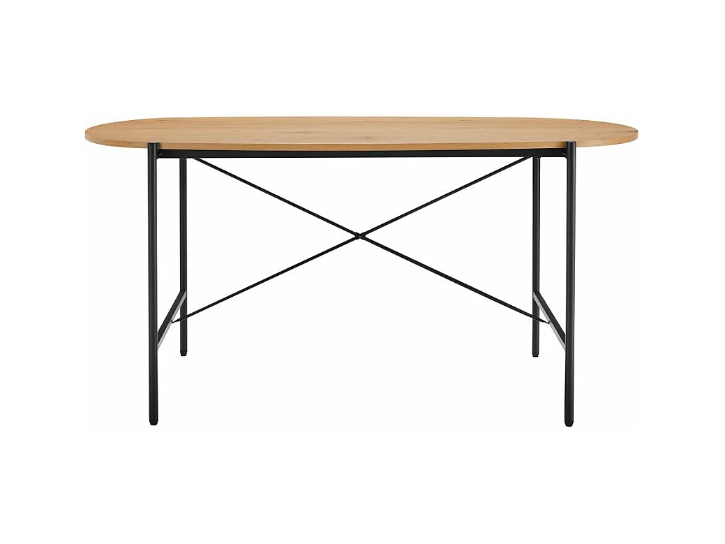 Table à manger BRODIE avec finition chêne et pieds métal noirs - 160x90 cm - Bois