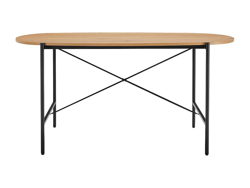 Table à manger BRODIE avec finition chêne et pieds métal noirs - 160x90 cm - Bois