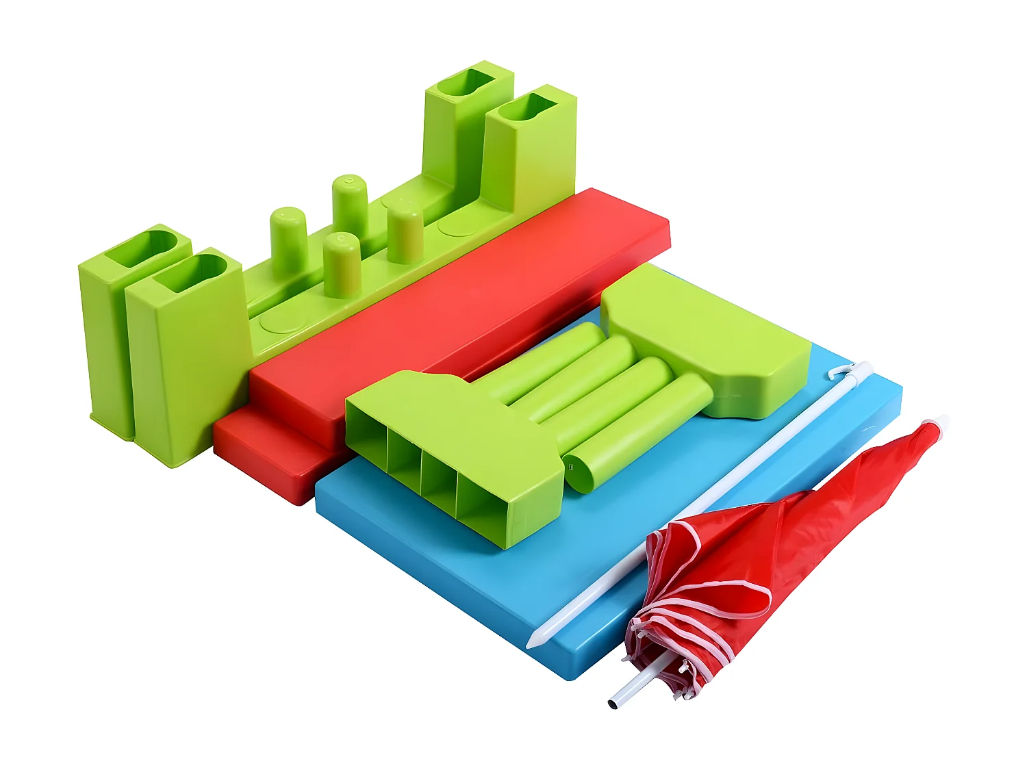 Table de Pique-Nique Enfants avec Parasol Amovible 106 x 106 x 181 CM, Salon de Jardin Enfants avec 1 Table et 2 Bancs Colorées