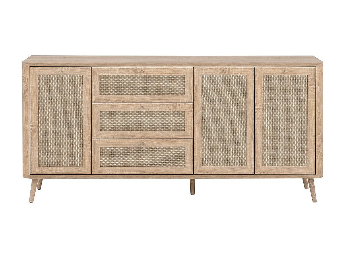 Buffet avec cannage 3 portes 3 tiroirs Kuta - L175 cm