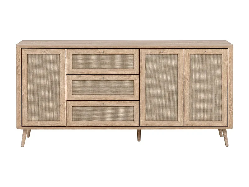 Buffet avec cannage 3 portes 3 tiroirs Kuta - L175 cm