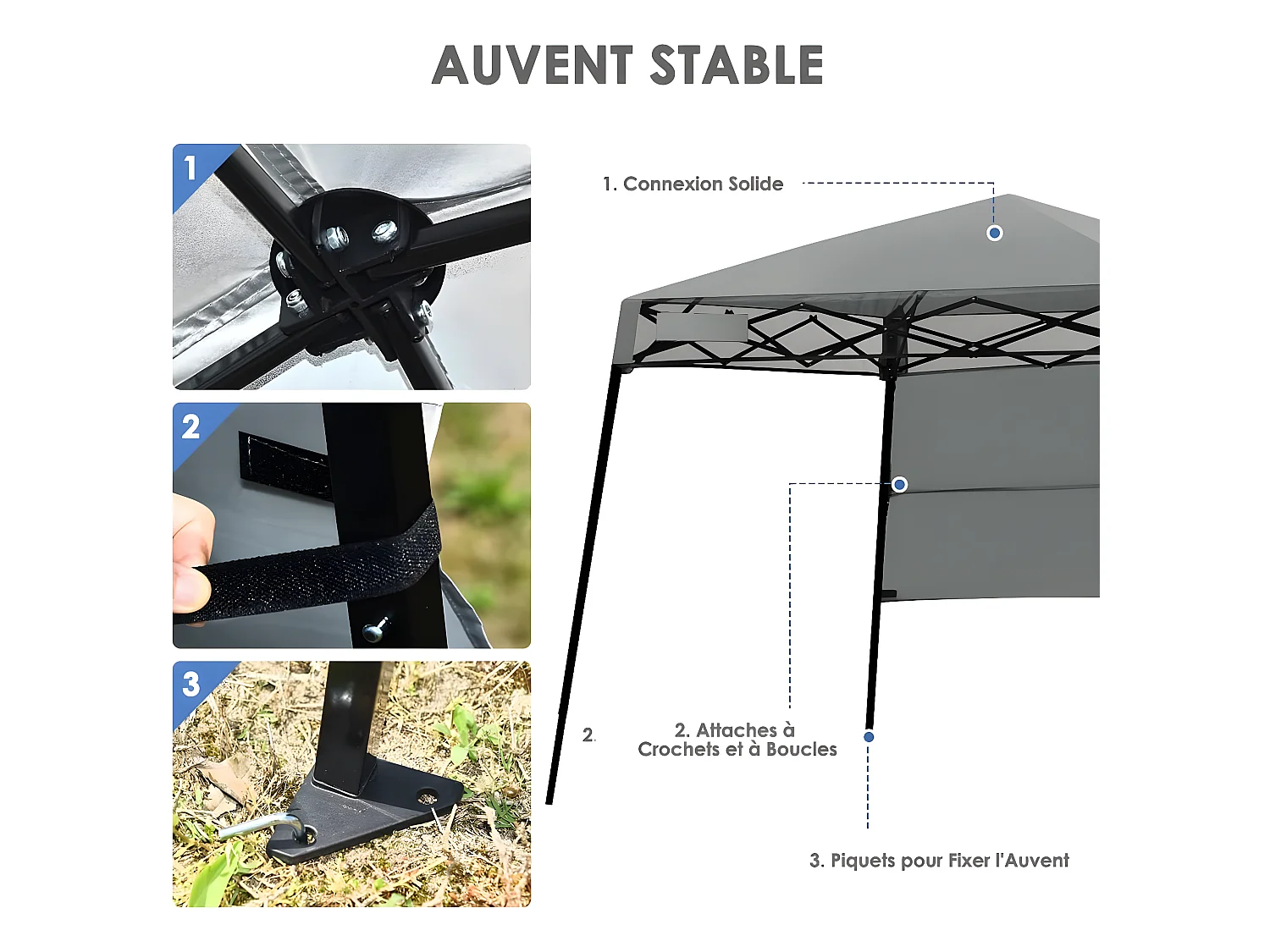 Tonnelle Pliante 181 x 181 cm/Tente d'Extérieur pour Protection Solaire-Portable et Léger Abri avec Sac à Dos pour CamBoisg, Fête, BarbecueGris