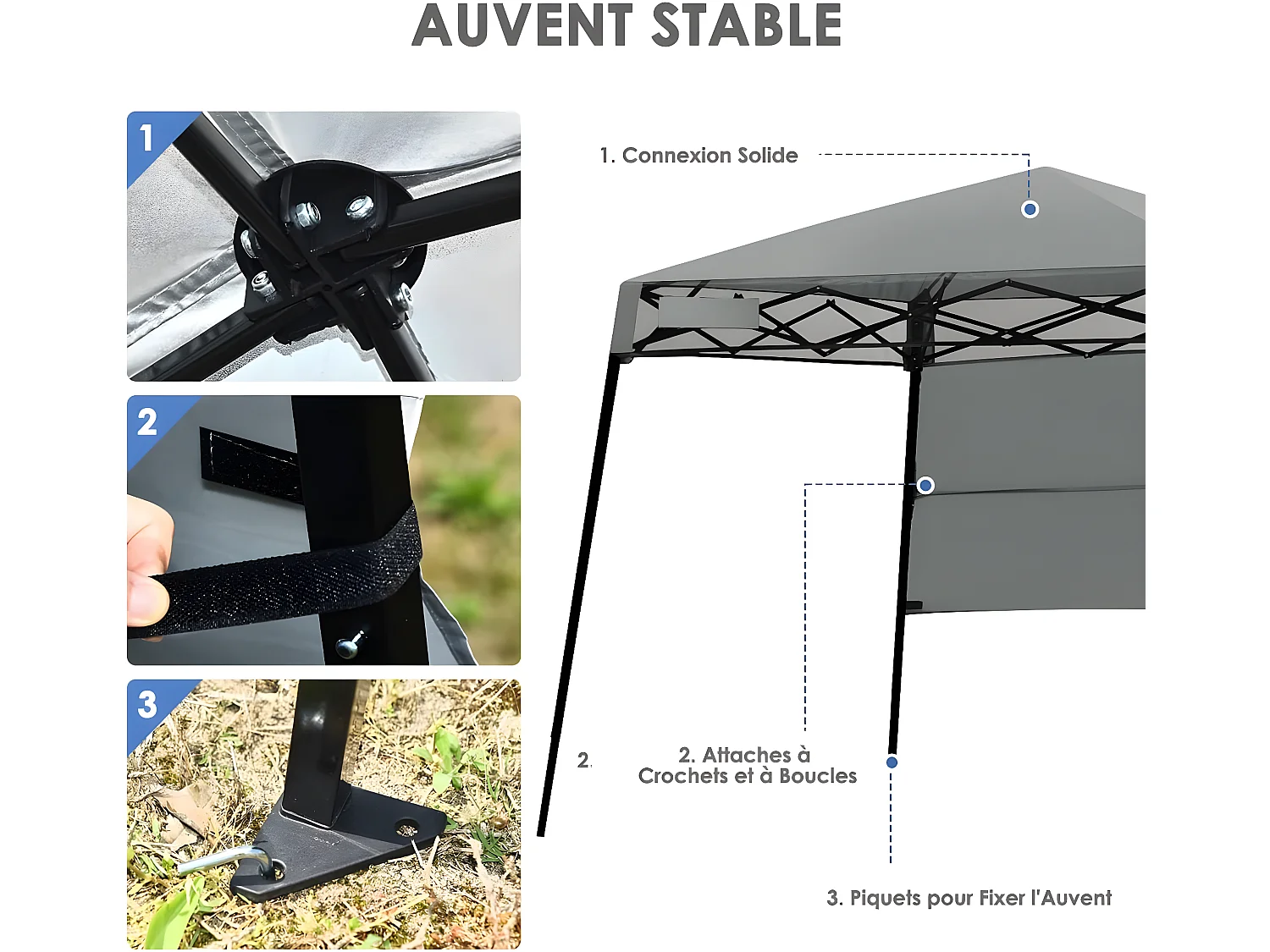 Tonnelle Pliante 181 x 181 cm/Tente d'Extérieur pour Protection Solaire-Portable et Léger Abri avec Sac à Dos pour CamBoisg, Fête, BarbecueGris