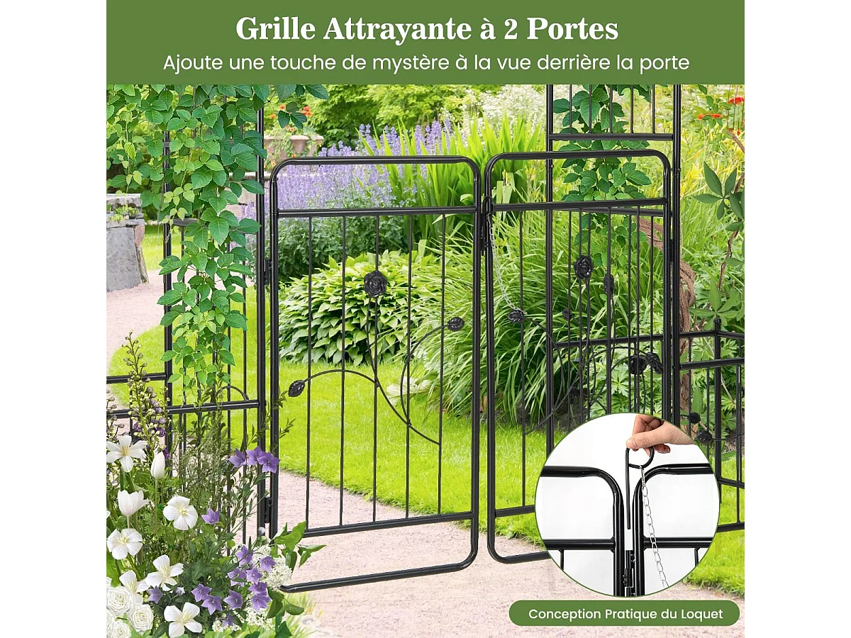 Arche de Jardin de 220 cm avec 2 Bacs Jardinière et Treillis, Pergola avec Tubes Métalliques Portail Verrouillable, Décoration pour Mariage Fête