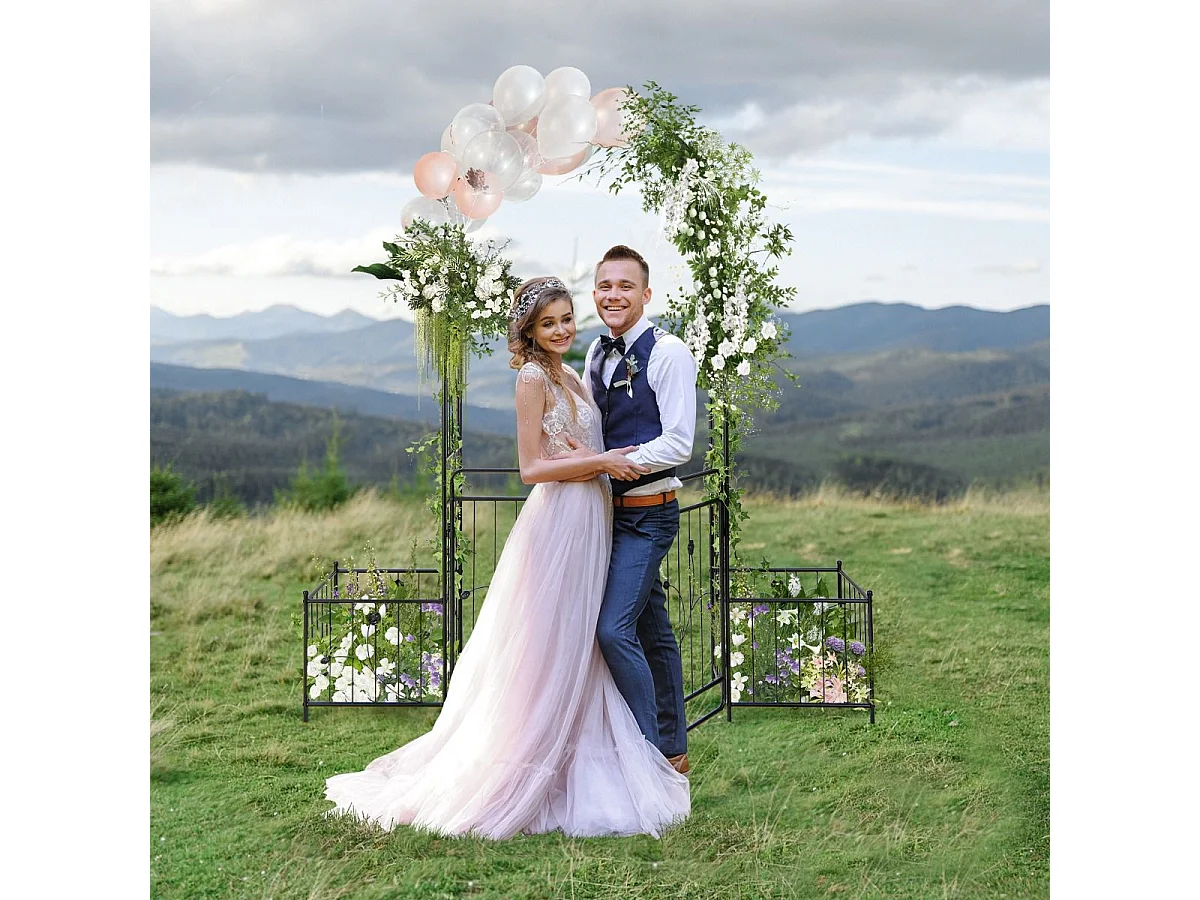 Arche de Jardin de 220 cm avec 2 Bacs Jardinière et Treillis, Pergola avec Tubes Métalliques Portail Verrouillable, Décoration pour Mariage Fête