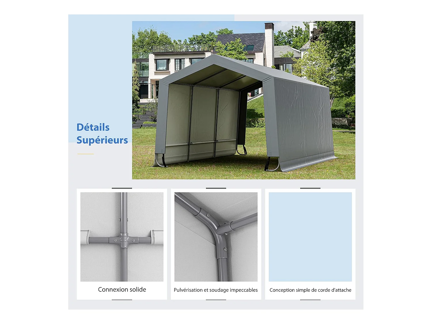 Tente Garage Portable en Acier pour Voiture, Abri Voiture Étanche 290 x 490 cm, Grand Auvent de Garage Portable avec Portes, Poutres Triangulaires, Toutes Saisons pour SUV, Bateau, Cargaison