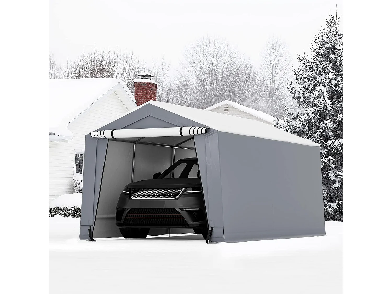Tente Garage Portable en Acier pour Voiture, Abri Voiture Étanche 290 x 490 cm, Grand Auvent de Garage Portable avec Portes, Poutres Triangulaires, Toutes Saisons pour SUV, Bateau, Cargaison
