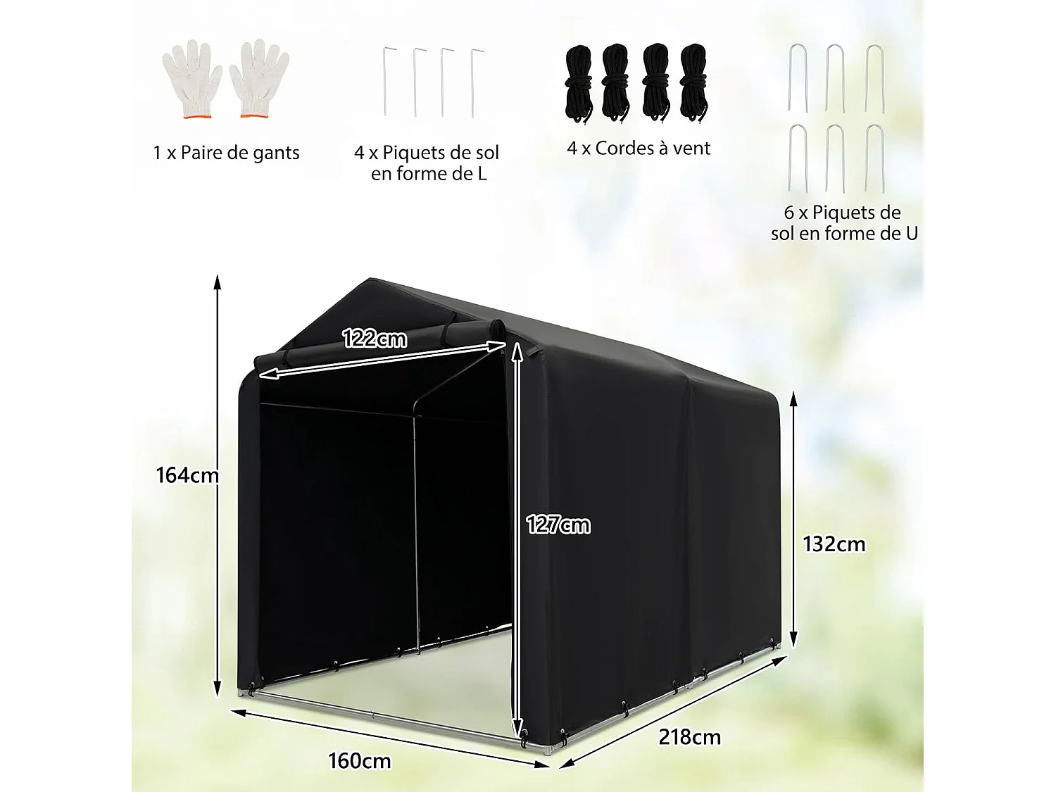 Abri de Vélos Extérieur de 160 x 218 x 164 cm, Abri de Garage Portable pour Vélos avec Porte à Fermeture Éclair Enroulable, Bache Motos pour Terrasse Jardin Cour, Gris Foncé