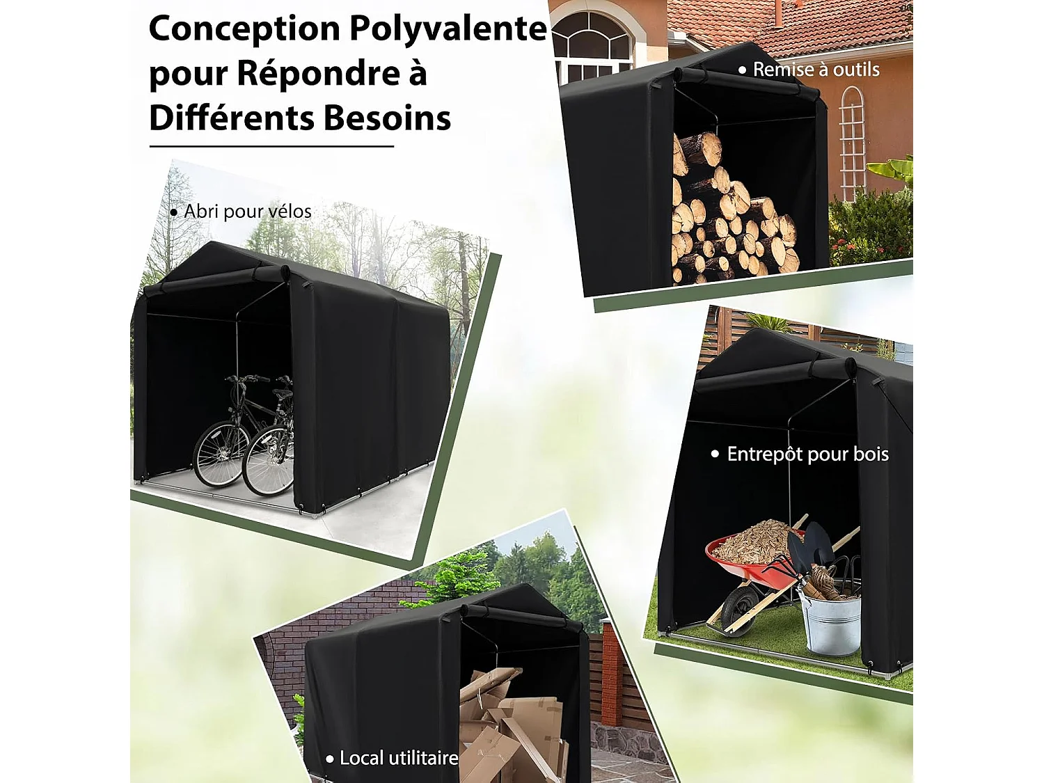 Abri de Vélos Extérieur de 160 x 218 x 164 cm, Abri de Garage Portable pour Vélos avec Porte à Fermeture Éclair Enroulable, Bache Motos pour Terrasse Jardin Cour, Gris Foncé