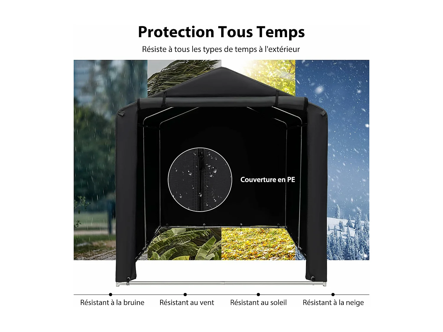 Abri de Vélos Extérieur de 160 x 218 x 164 cm, Abri de Garage Portable pour Vélos avec Porte à Fermeture Éclair Enroulable, Bache Motos pour Terrasse Jardin Cour, Gris Foncé