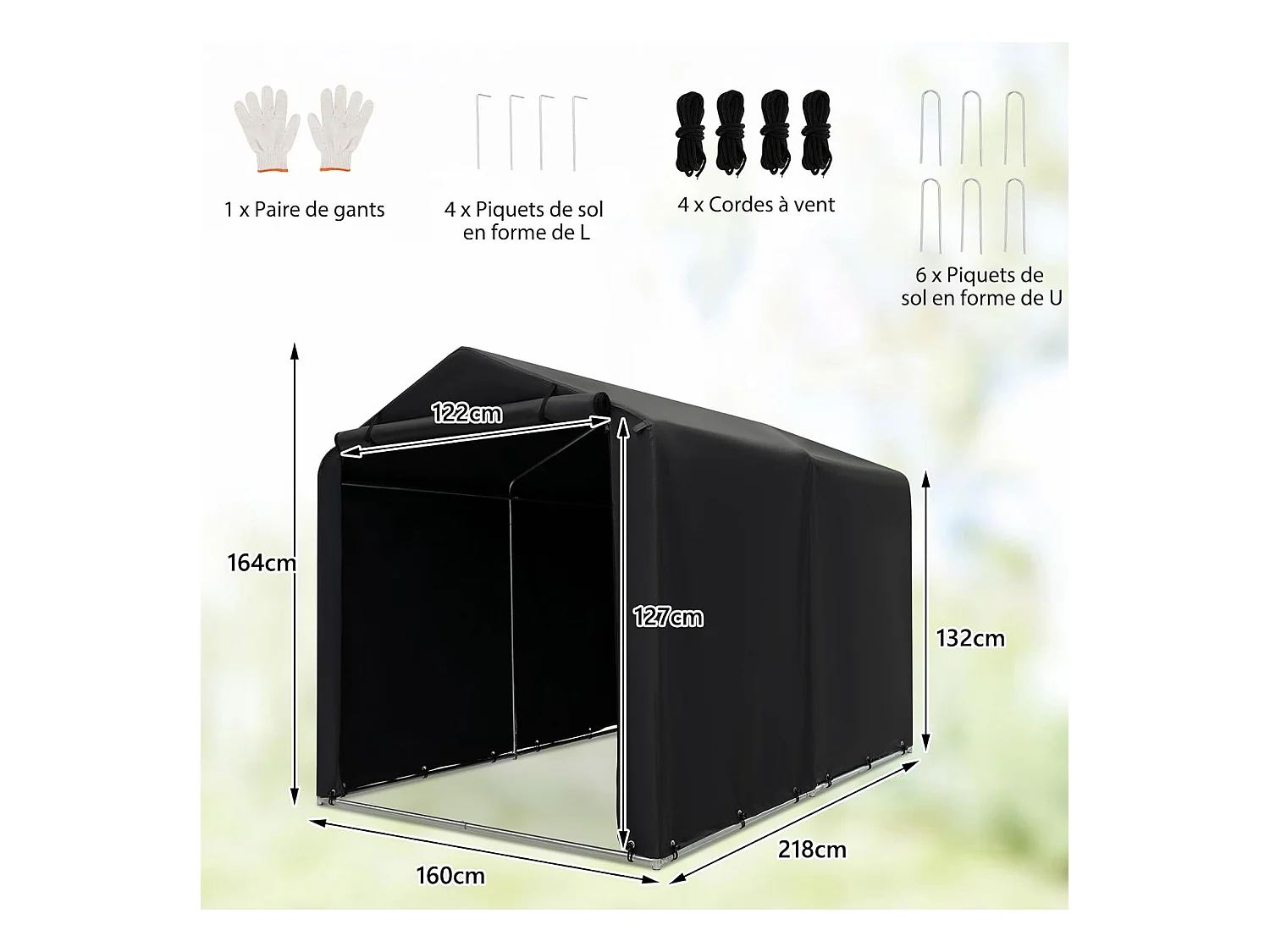 Abri de Vélos Extérieur de 160 x 218 x 164 cm, Abri de Garage Portable pour Vélos avec Porte à Fermeture Éclair Enroulable, Bache Motos pour Terrasse Jardin Cour, Gris Foncé