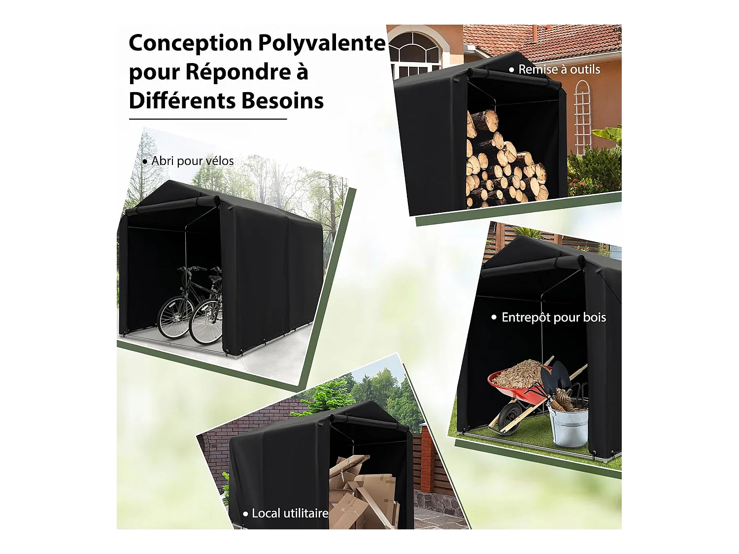 Abri de Vélos Extérieur de 160 x 218 x 164 cm, Abri de Garage Portable pour Vélos avec Porte à Fermeture Éclair Enroulable, Bache Motos pour Terrasse Jardin Cour, Gris Foncé