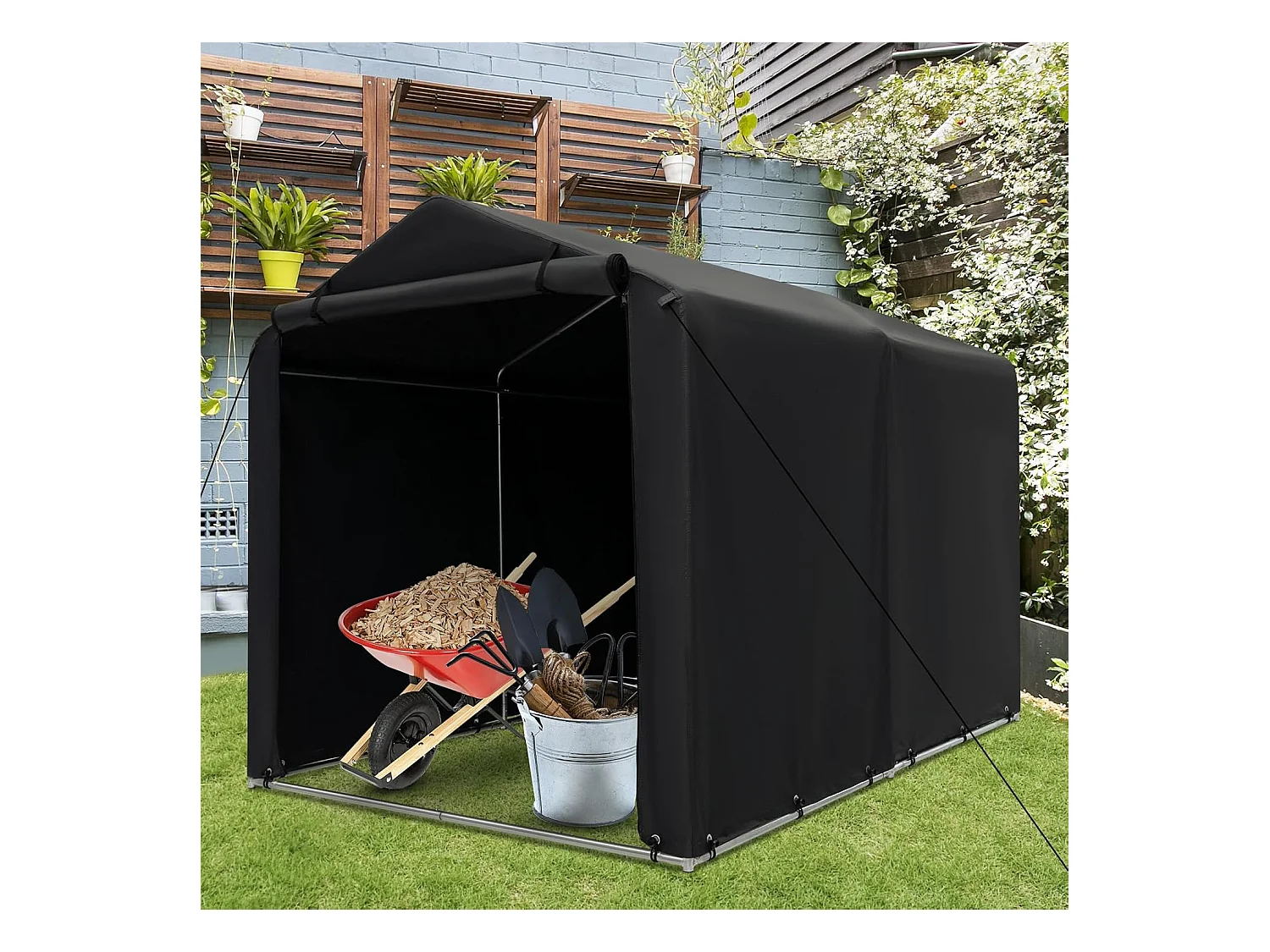 Abri de Vélos Extérieur de 160 x 218 x 164 cm, Abri de Garage Portable pour Vélos avec Porte à Fermeture Éclair Enroulable, Bache Motos pour Terrasse Jardin Cour, Gris Foncé